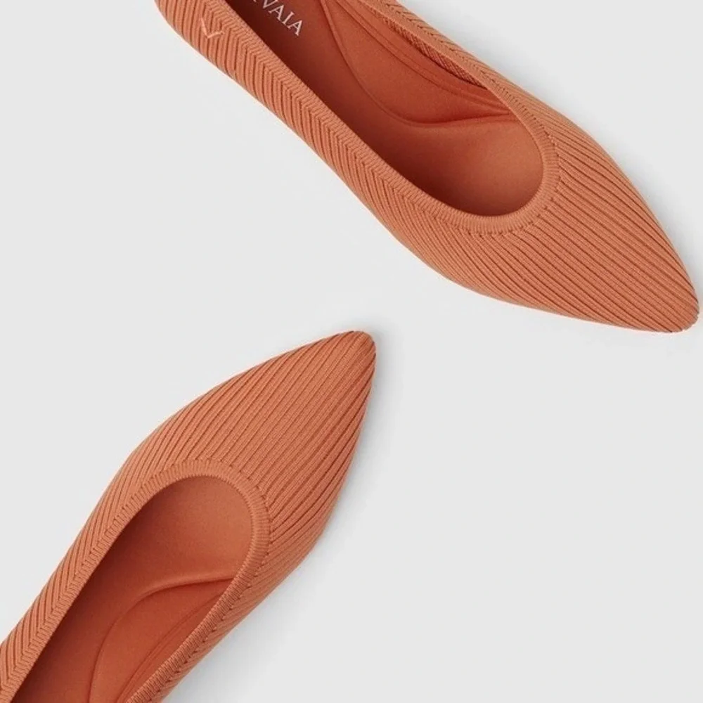 VIVAIA Pointed Toe Striped Wedge Flats Orange Women's EU/35 US/5 Comfort Shoes